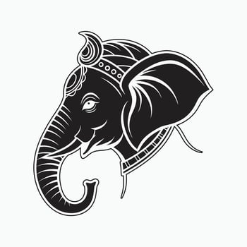 The head of an elephant in a crown black and white art vector