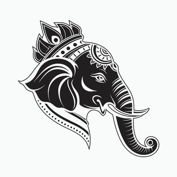 The head of elephant in a crown black and white vector