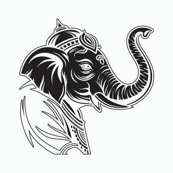 The head of an elephant in a crown black and white vector