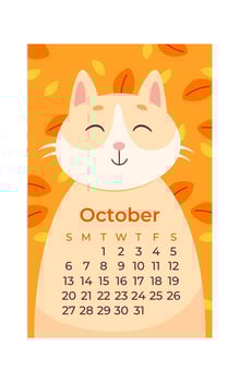 October Cat Calendar vector