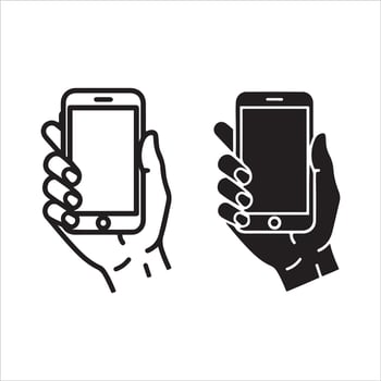 Two hands holding smartphones one outline one filled vector