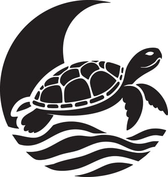 Mystical Sea Turtle Swims Through Crescent Moonlit Waves Aquatic Nature Symbol vector