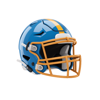 A blue football helmet with an orange stripe png