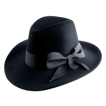 Elegant black felt cloche hat with grosgrain ribbon bow isolated on transparent background png