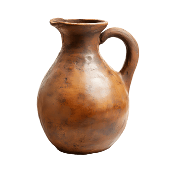 Ancient terracotta pitcher with handle isolated on transparent background png