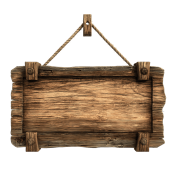 Rustic wooden sign hanging by rope isolated on transparent background png