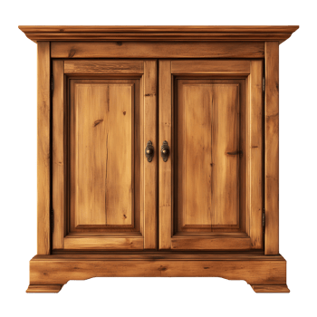 Rustic wooden two door cabinet with ornate handles isolated on transparent background png