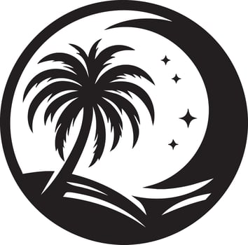 Tropical Palm Tree Under Crescent Moon and Stars Beach Scene vector