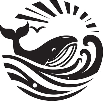 Whale Ocean Wave Sun Nature Wildlife Sea Life Illustration vector