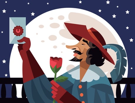 Character with letter and rose at night vector