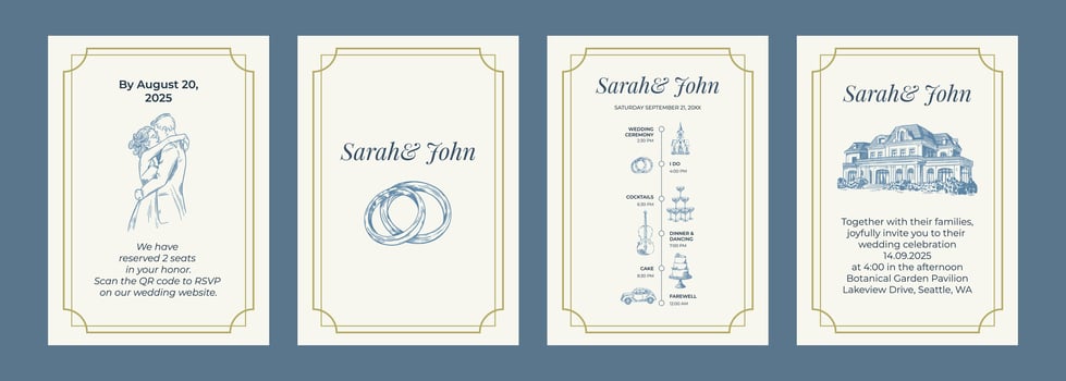 menu inspired wedding wedding invitation. Wedding hand dawn ceremony card. Elegant line art minimalist venue sketch. Elements for wedding, monogram, invitation, greeting, birthday card. vector