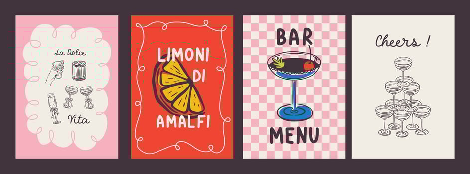 Bar menu with Amalfi lemon illustrations vector
