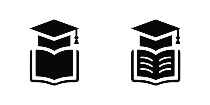 Graduation Cap Icon Book, Education, Knowledge, Learning, Achievement, Success, Simple, Modern, , Black vector