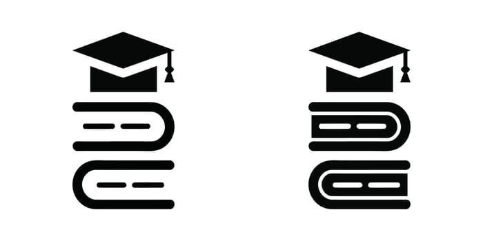 Graduation cap icon stop stacked books, academic achievement, education, learning concept, bold, simple, black . vector