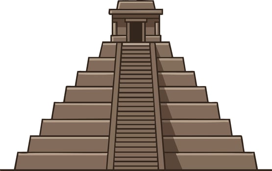 Ancient stepped pyramid with central staircase and temple structure on top illustration vector