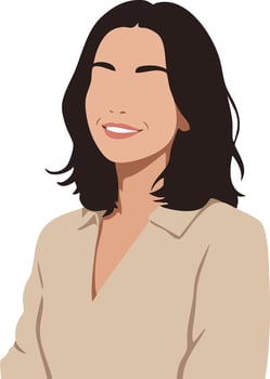 Smiling woman with black hair wearing beige shirt illustration portrait style vector