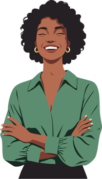 Confident African American Woman Smiling with Arms Crossed in Green Shirt Illustration vector