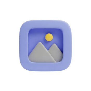 3 D landscape icon with mountains and sun isolated on a transparent background image png