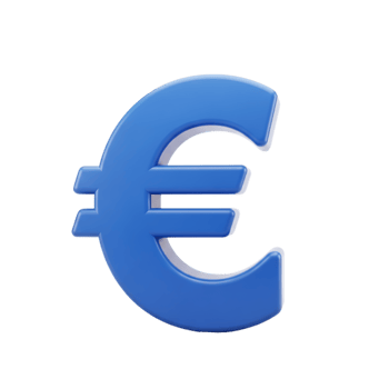 Blue 3 D Euro Symbol isolated on a transparent background currency money png