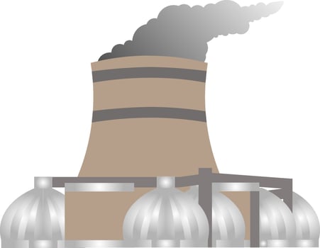 Electric power station with cooling tower and work flows vector