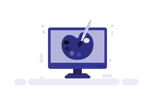 Digital Art Illustration, Computer Monitor with Painter Palette and Brush vector