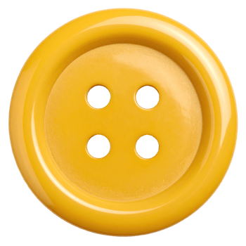 Close-up of a bright yellow button with four holes isolated on a transparent background. png