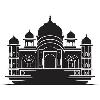 Black silhouette of a grand building with multiple domes and arched windows architecture vector