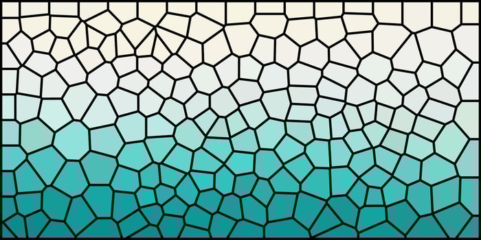 Mosaic-style pattern with irregular black-edged shapes and a smooth gradient from white at the top to turquoise blue at the bottom, creating a cool, abstract design. vector