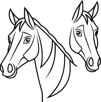 Two horse heads facing different directions profile vector