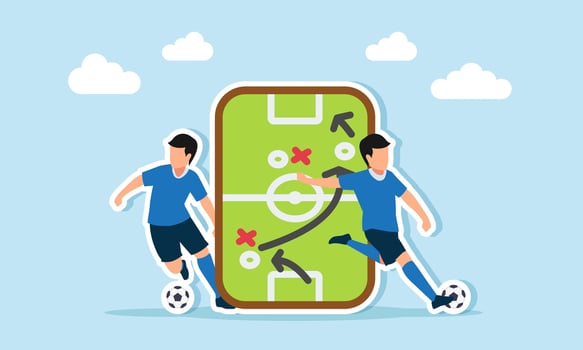 Soccer players with strategy board vector