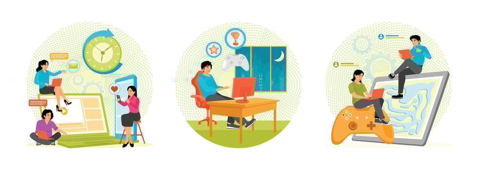 People engaging in digital activities vector