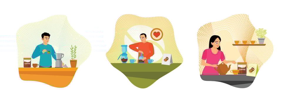 People making coffee at home vector