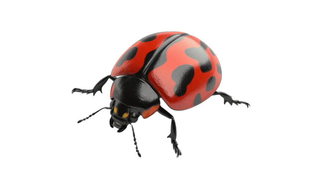 Red ladybug insect with black spots isolated on transparent background png