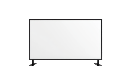 Blank white projection screen with black frame isolated on transparent background png