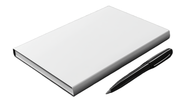 Blank white notebook and pen isolated on transparent background png