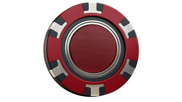 Red casino poker chip with silver rim isolated on transparent background png
