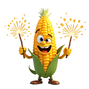 Cheerful Corn Character Holding Sparklers A Fun Illustration isolated on transparent background png