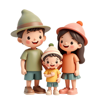 Happy Family 3D Render of Cute Cartoon Kids isolated on transparent background png