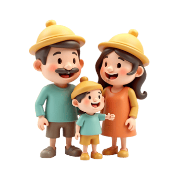 Happy Family 3D Render of Cartoon Parents and Child isolated on transparent background png