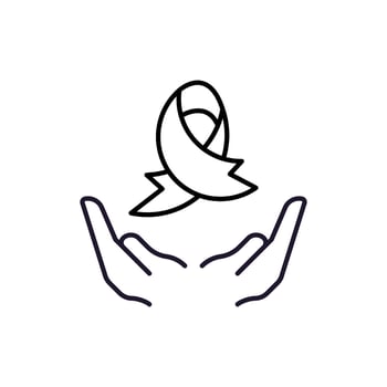 Pink Ribbon over Open Hands Line Icon for Web Sites, Books, Cards, Apps vector