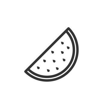 Simple Line Watermelon Slice Food Icon with Seeds on Black Background png