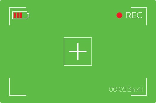 Focusing screen of the camera. Viewfinder camera recording.Green screen. vector