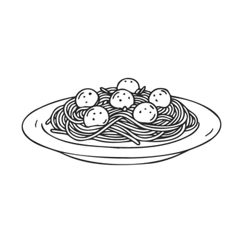 Line art of spaghetti and meatballs on plate vector