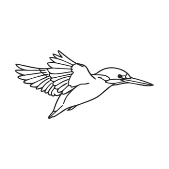 Black and white line drawing of a kingfisher in flight vector