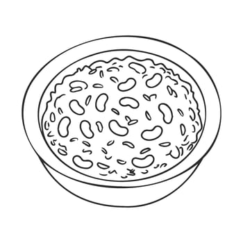 Simple line drawing of bowl with rice and beans vector