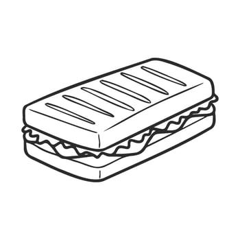 Black and white drawing of a panini sandwich with grilled details vector