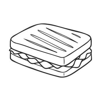 Hand drawnoutline of a panini sandwich with grilled marks vector