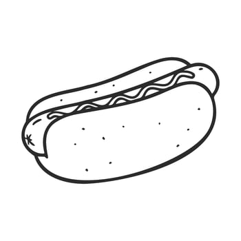 Hand drawnhot dog with bun and mustard on white background vector