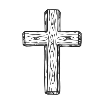 Hand drawnwooden cross with natural grain detailing vector