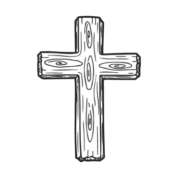 Hand drawnwooden cross on white background vector